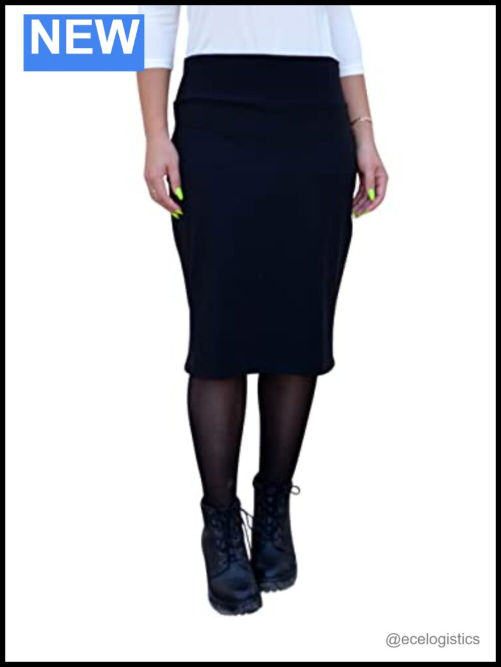 Modest Longer Length Cotton Spandex Stretch Pencil Skirt Below Knee